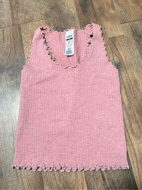 Gymshark Pink Ribbed Scallop-Edge Tank Top
